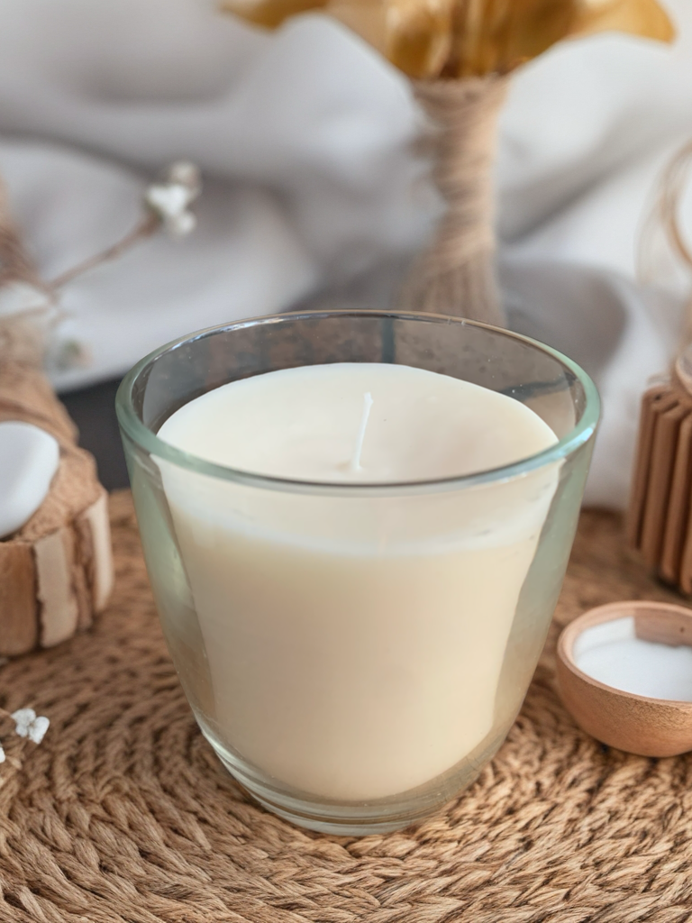 Bougie esprit Hygge du Sud – Verre transparent – Parfum gourmand
