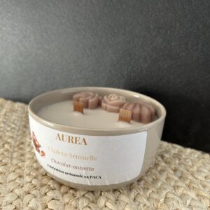 Bougie artisanale Auréa – décorée – double mèche bois