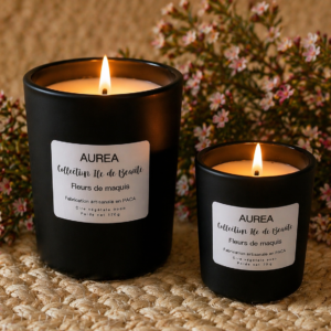 bougie île de beauté artisanale verre noir mat 170 g et 70 g