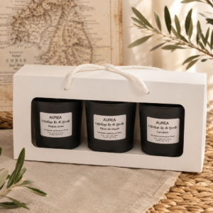 Coffret bougie Corse Trio Île de Beauté avec trois bougies 70 ml