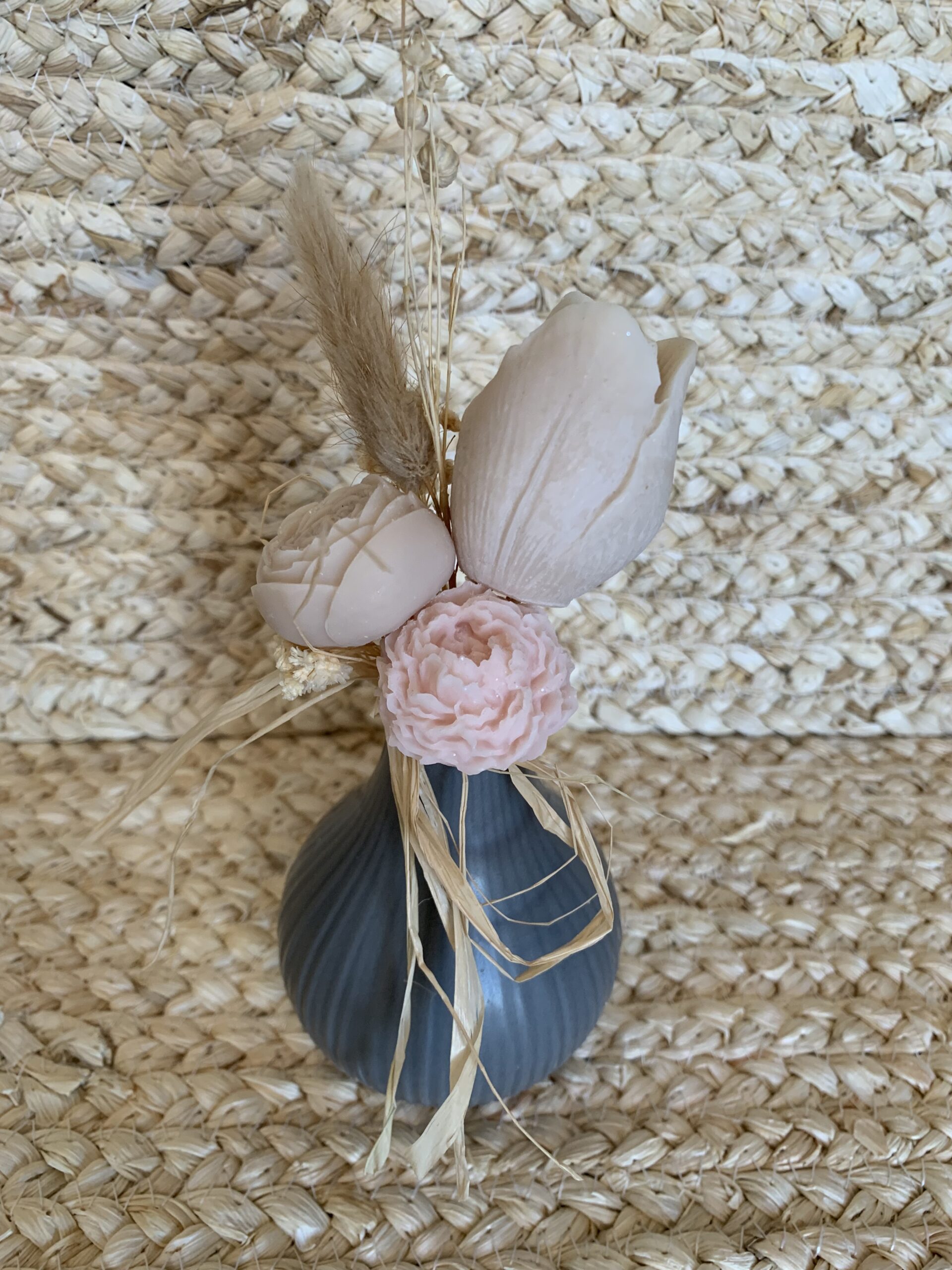 Mini bouquet parfumé Chocolat noisette en vase céramique bleu gris