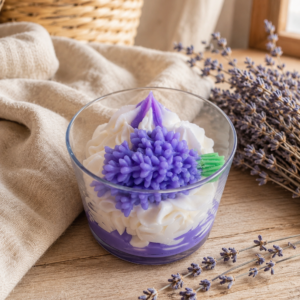 Bougie parfumée lavande gourmande dans une ambiance douce et provençale