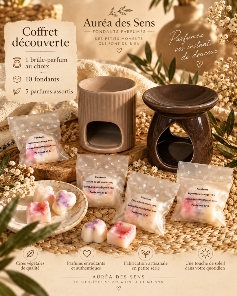 Coffret découverte 5 parfums avec 10 fondants et brûle-parfum au choix Auréa des Sens