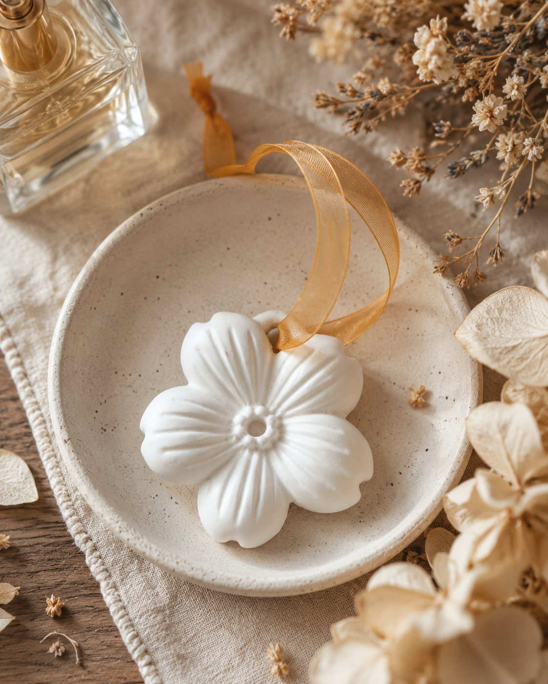 Décoration parfumée fleur en plâtre blanc à parfumer