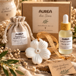 Coffret fleur à parfumer en plâtre céramique avec liquide parfumé Auréa des Sens