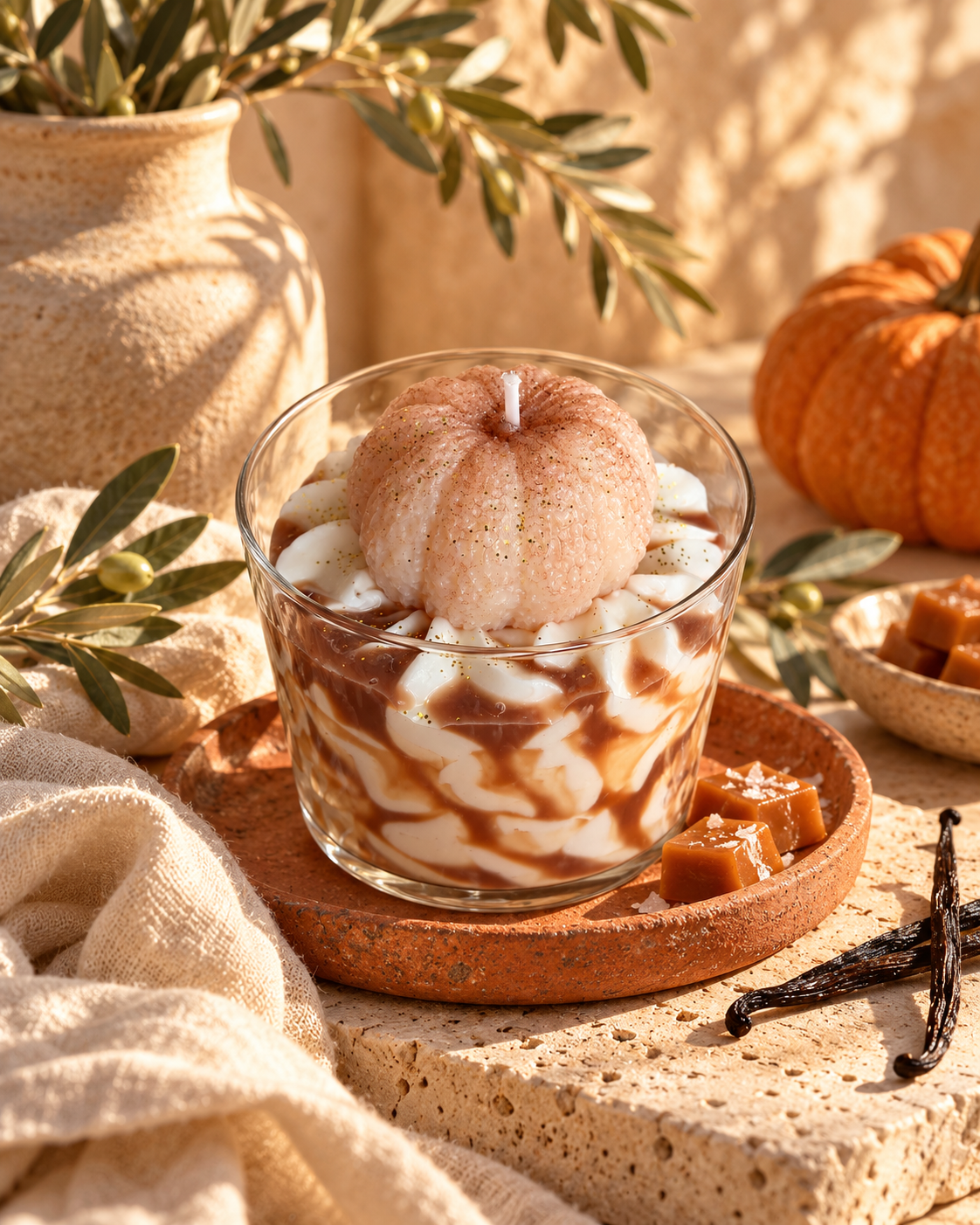 Bougie gourmande Lueur d’Automne parfum citrouille vanillée Auréa des Sens