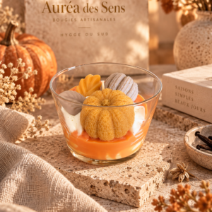 Bougie gourmande Velours d’Automne parfum citrouille vanillée Auréa des Sens